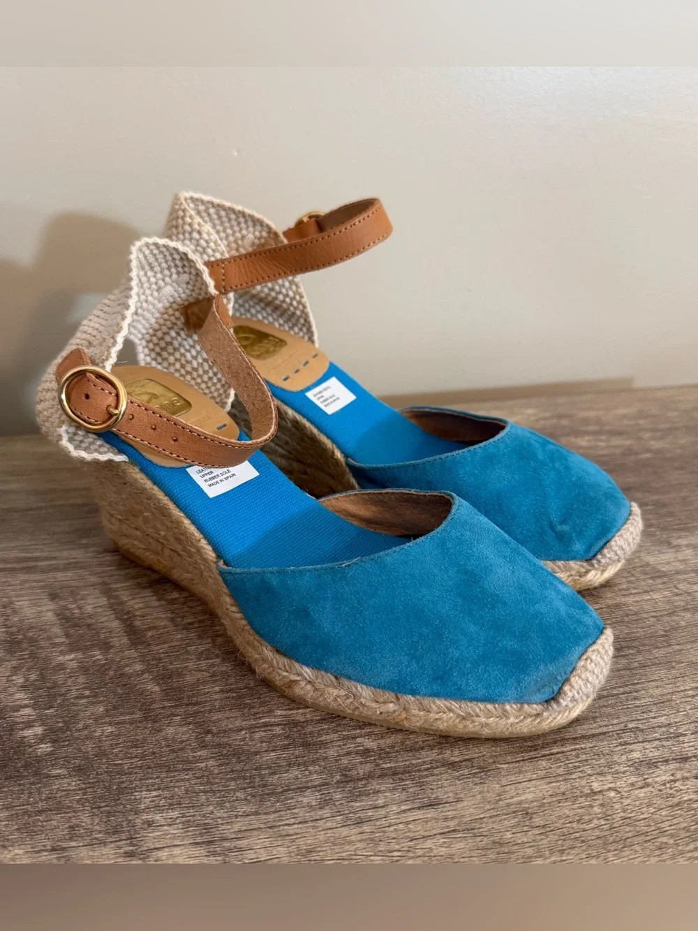 Kanna Wedge Espadrilles Blue Suede Women’s US Sz 6 Made in Spain Resort vacation